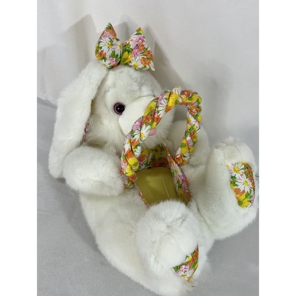 Vintage Kids Of America Plush Bunny Rabbit Easter Basket Polka Dots Floral Daisy - Picture 2 of 16